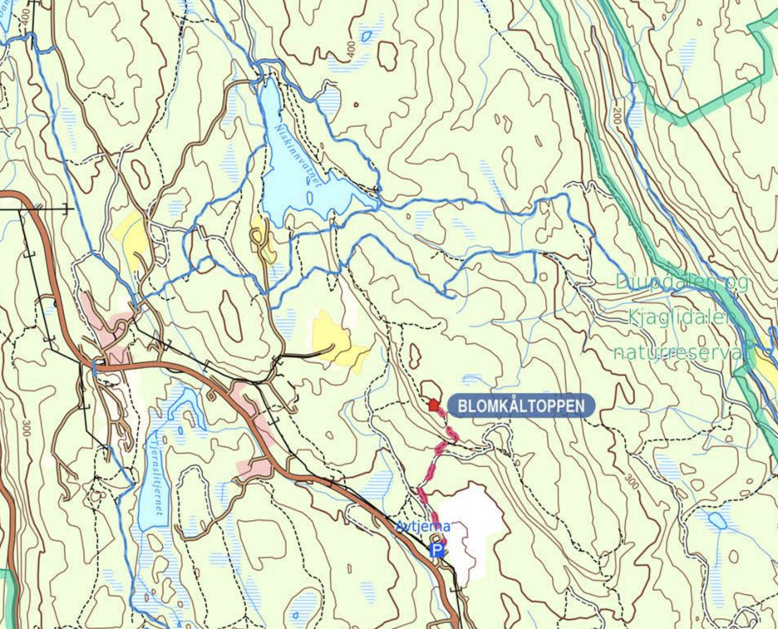 Utsnitt av kart fra speiderhytteturen.no